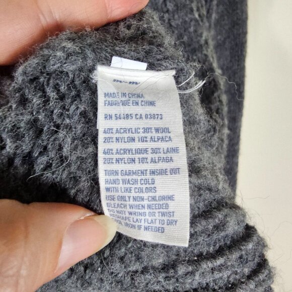 American Eagle Wool/Alpaca Cable Knit Sweater M Gray Scoop Neck Preppy Neutral - Picture 4 of 9